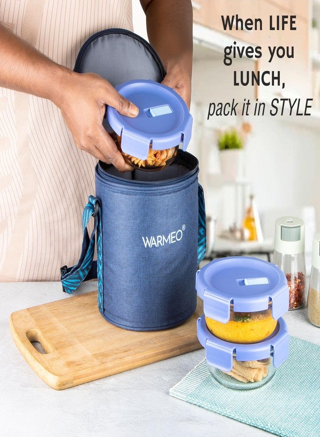 WARMEO علبة طعام وارميو بوروفريش، 3 قطع، مصنوعة من زجاج البوروسيليكات الدائري (سعة كل منها 400 مل) | علبة طعام مانعة للتسرب، آمنة للاستخدام في الميكروويف وغسالة الصحون، مع حقيبة، مناسبة للمكتب والجامعة والمدرسة - Image 3